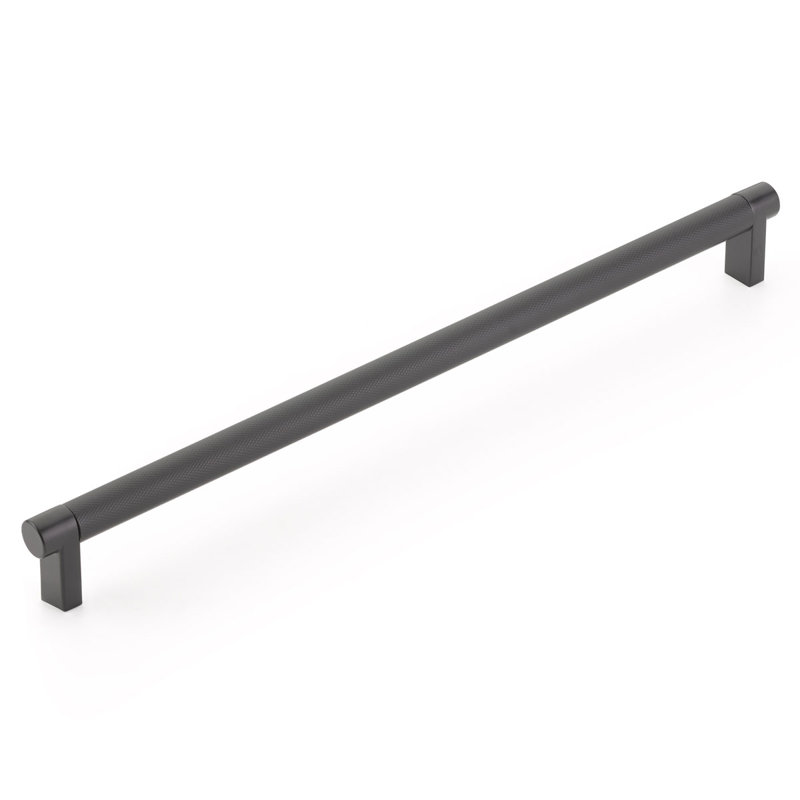Emtek Select Cabinet Pull 12" C-C, Rectangular Stem, Knurled Bar, Flat Black
