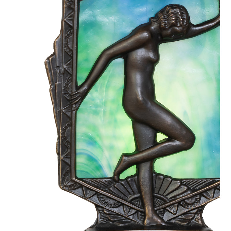 9" High Deco Posing Lady Accent Lamp, Green/White/Teal
