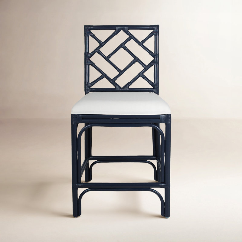 Fulton Woven Stool, Counter Stool (24" Seat Height), White Seat / Navy Frame