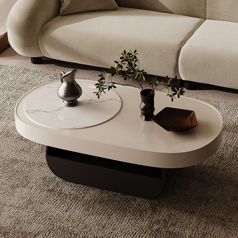 Modern minimalist oval coffee table, 15.7" H x 43.3" L x 21.6" W
