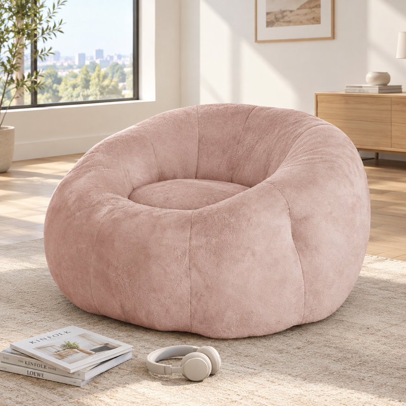 Round Petal‑Segmented Floor Bean Bag Chair.High‑Density Foam Filling Vacuum‑Compressed Armchair, Pink