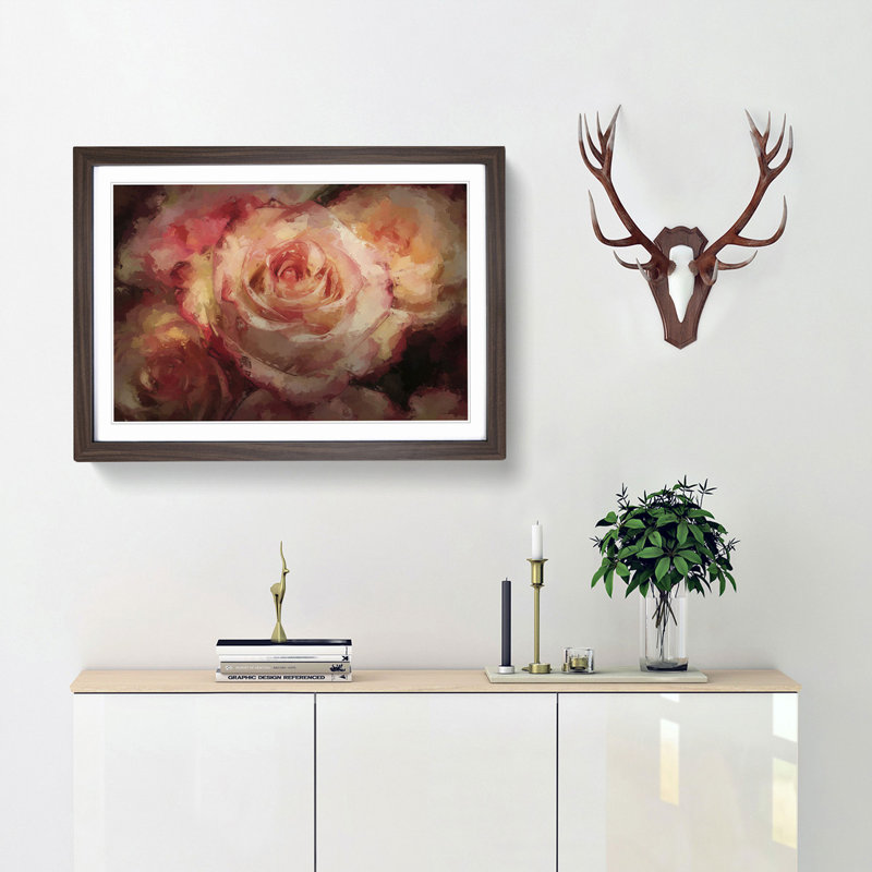 Pink Tipped Roses - Framed Print, 50cm H x 76cm W x 2cm D, Walnut