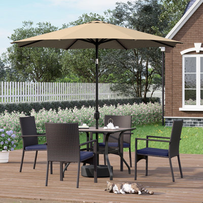 6 Pcs Patio Dining Set 4 Rattan Armchairs And Square Table With Umbrella