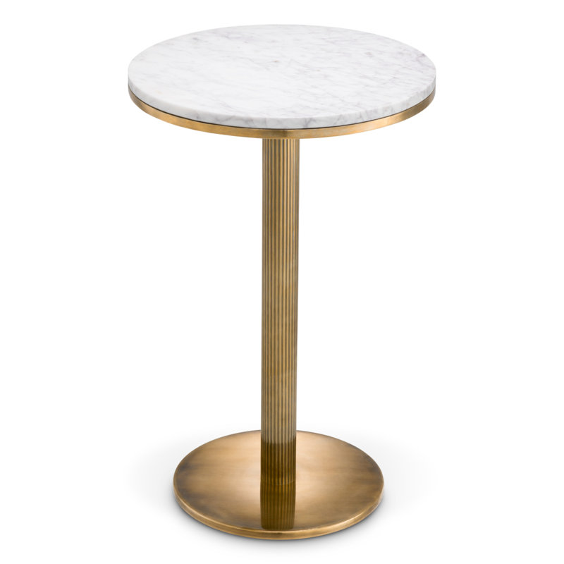 Side Table Tavolara Vintage Brass Finish White Marble