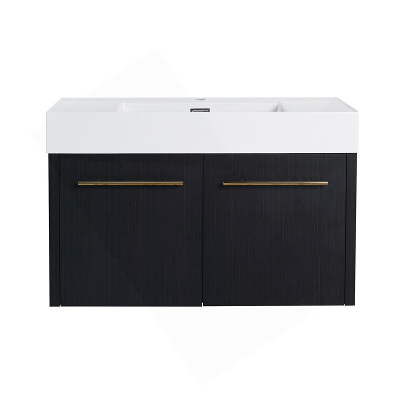 Meuble-lavabo mural 36 po avec lavabo, lavabo en résine à rebords épais, ensemble KD