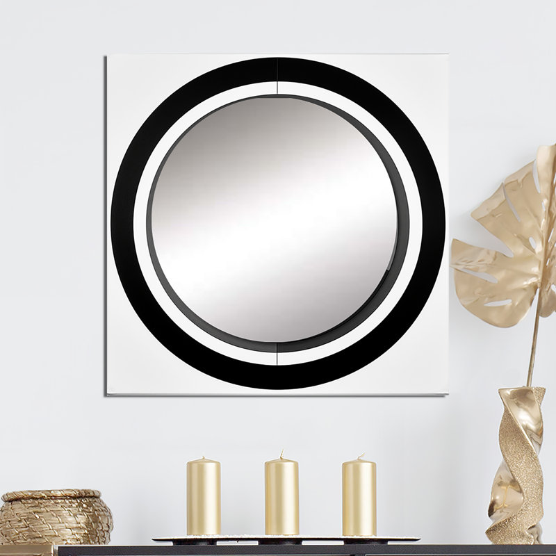 Décoration murale Bauhaus noir et blanc circulaire minimaliste II - miroir géométrique carré pour chambre à coucher