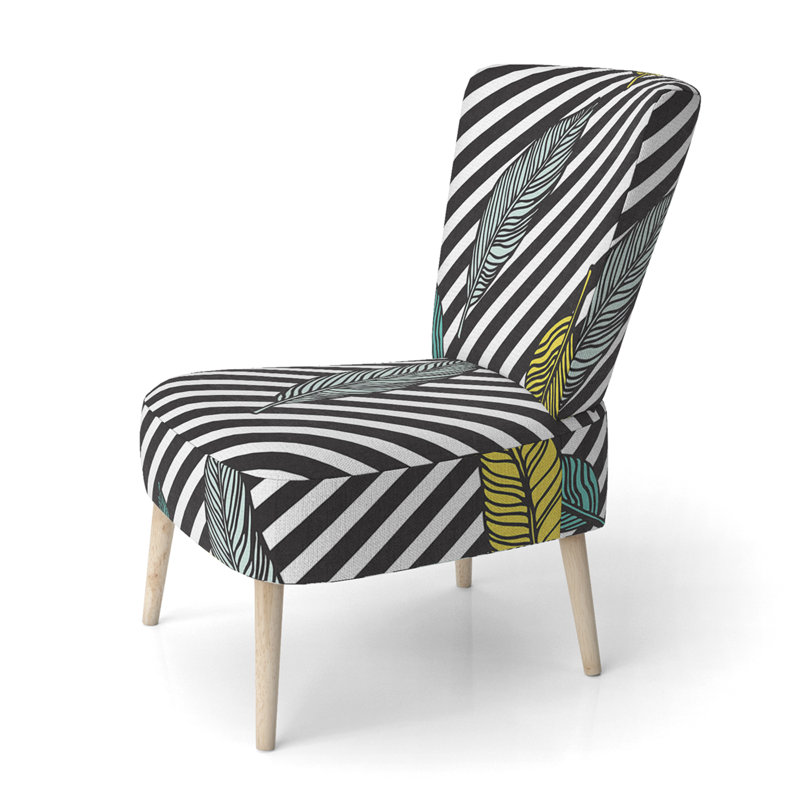 Chaise d'appoint rembourrée à motif floral noir et jaune à motif floral tropical