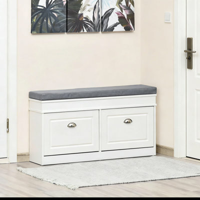 Banc à chaussures moderne avec rangement, siège à coussin amovible, 2 tiroirs, tablette réglable, peut contenir 8 paires de chaussures, conception robuste anti-basculement pour le couloir ou le vestibule