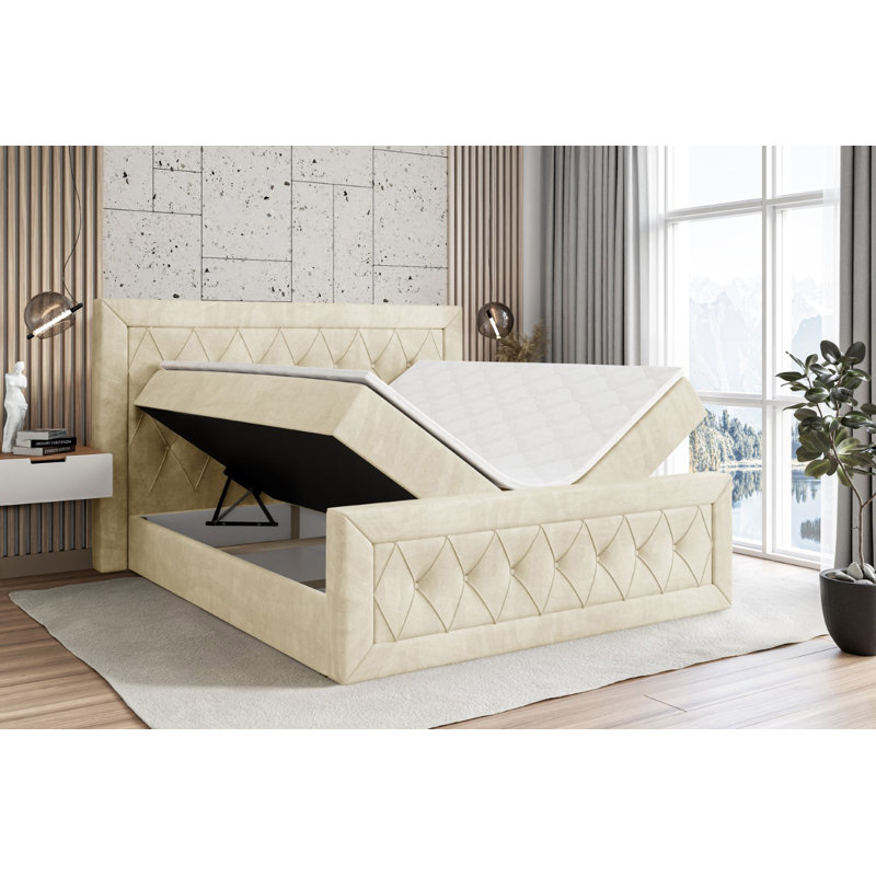 Bed, 160cm W x 200cm L, Beige