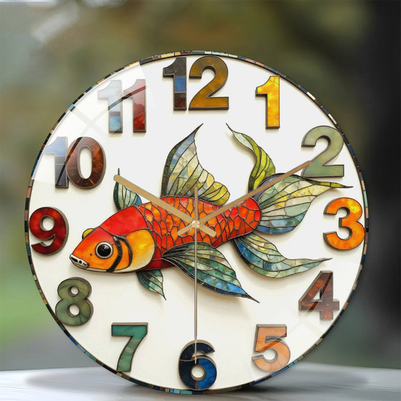 Horloge murale élégante en verre teinté Goldfish - 12 po