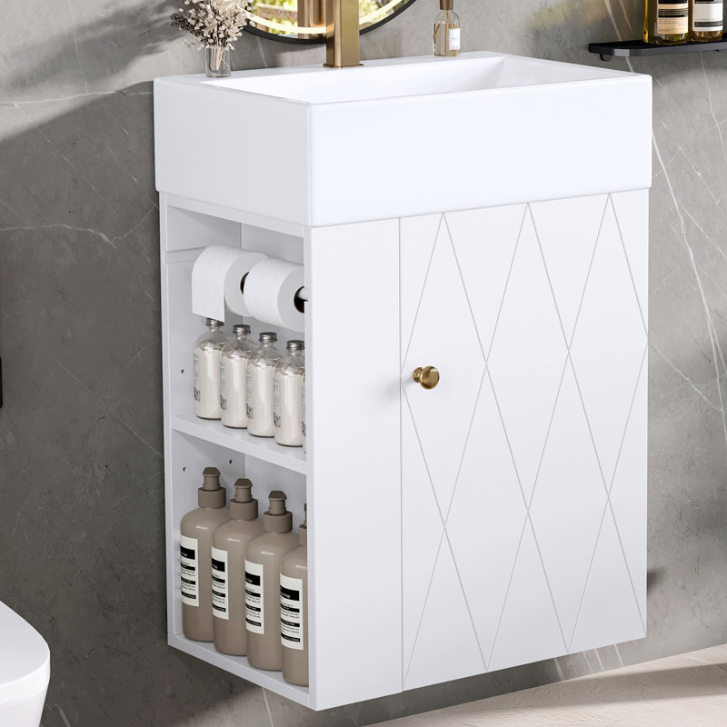 20'' Floating Bathroom Vanity With Ceramic Top, White