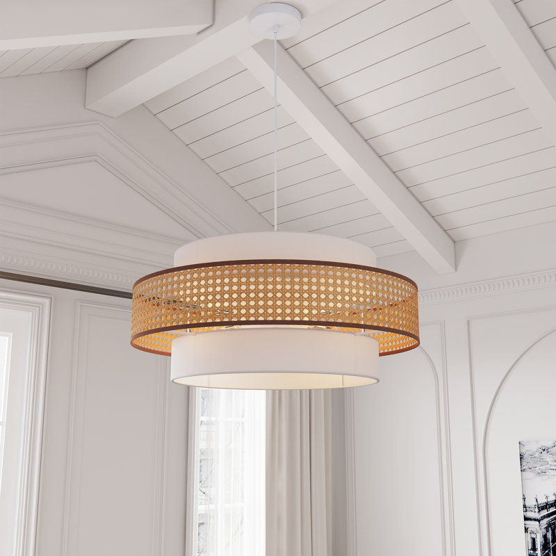 4-Light White Drum Chandelier with Fabric Shade – Adjustable & Dimmable, ETL Certified