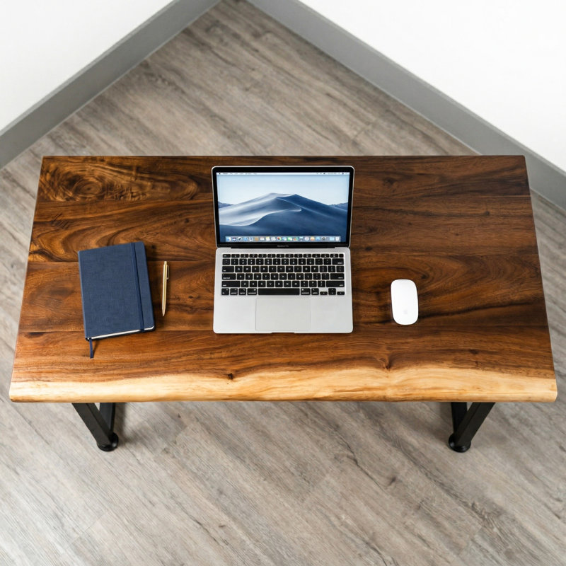 Live Edge Desk with Solid Walnut Top and Metal U Legs, 29.3" H x 48" W x 27" D