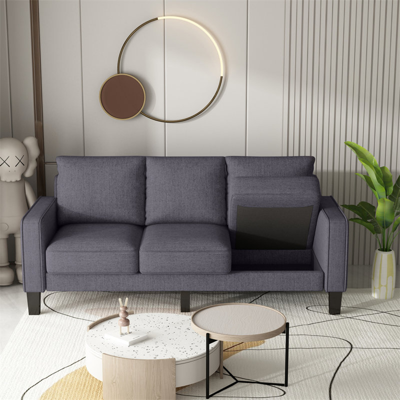 Canapé à accoudoirs carrés 75 po, 100% polyester gris foncé
