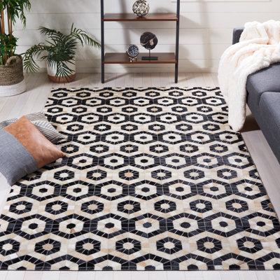Studio Leather Flat Weave Hair On Leather Geometric Rug