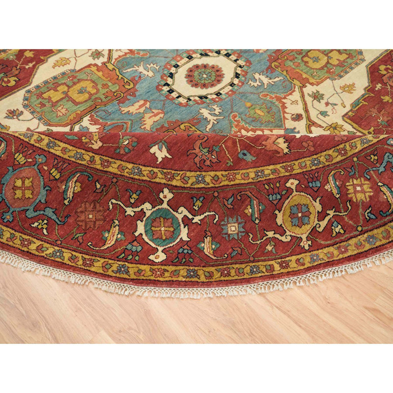 Tapis oriental rond en laine noué à la main 10 pi x 10 pi Hera