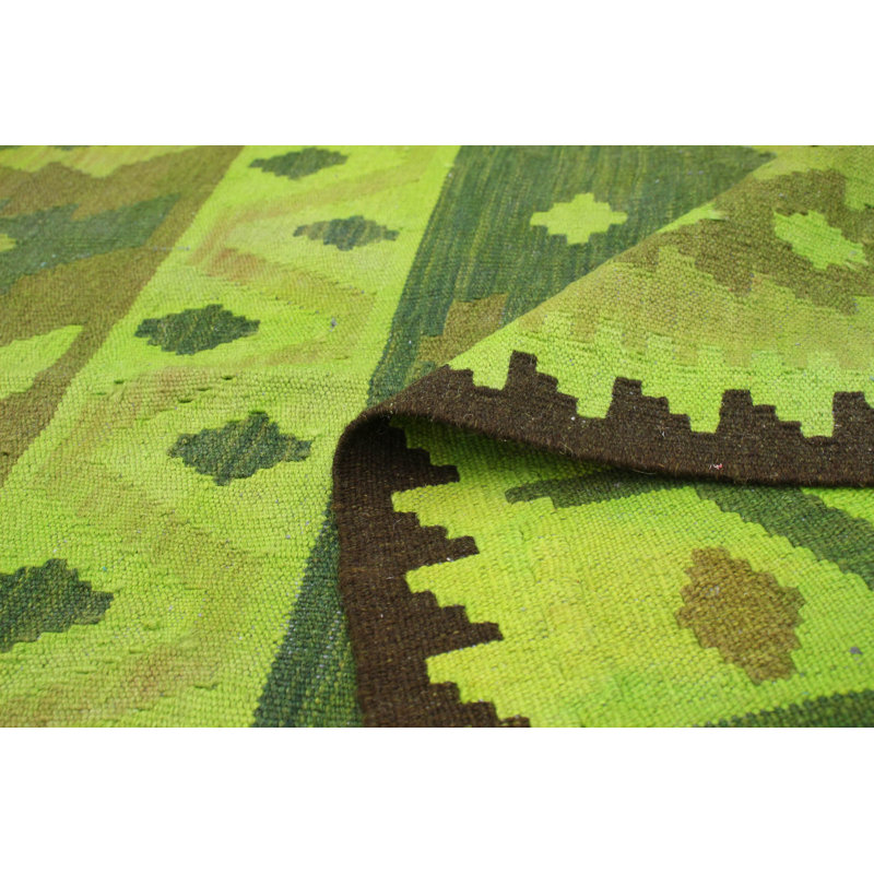 Tapis unique en laine noué à la main nouvel âge vert clair 6 pi 3 po x 9 pi 9 po