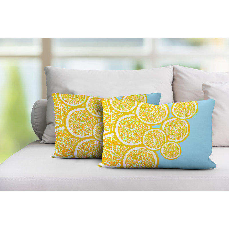 Coussin lombaire intérieur / extérieur jaune citron, Bleu