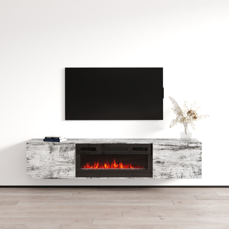 Baja 70.9" Modern TV Stand with Electric Fireplace, Matte Finish, Wall-Mounted, Pine White