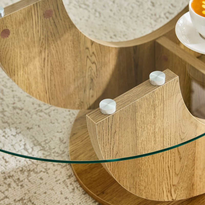 Table basse 3 pièces l 23,6 po x P 45,3 po x H 19,6 po MDF + verre 3 pièces Table basse avec plateau en verre trempé transparent / bois