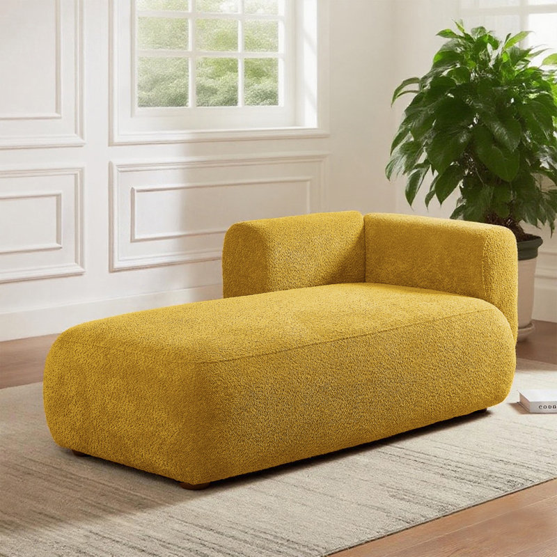 Chaise longue / grande chaise longue avec structure en bois massif, assise profonde et tissu doux, chaise d'appoint de salon pour la détente et la lecture, canapés Boucle