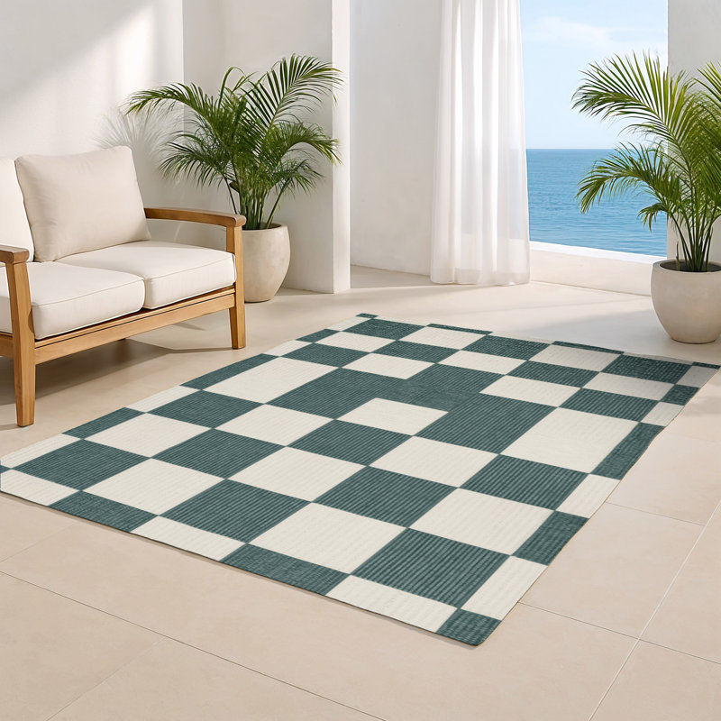 Tapis d'intérieur et d'extérieur à carreaux beige, Rectangulaire 2 pi x 3 pi