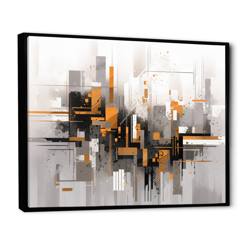Rayures orange, orange et gris, H 34 po x l 44 po x P 1,5 po, Cadre flottant noir
