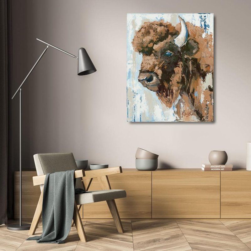 Art sur toile tendue par Union Rustic Ebert, Roey Gallery: Boone the Bison, H 24 po x l 20 po