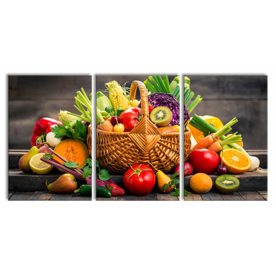 3-tlg. Leinwandbilder-Set Fresh Fruit and Vegetables in a Basket