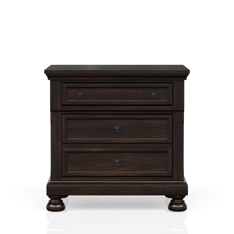 Table de chevet en cerisier foncé avec deux tiroirs - idéale pour la chambre à coucher