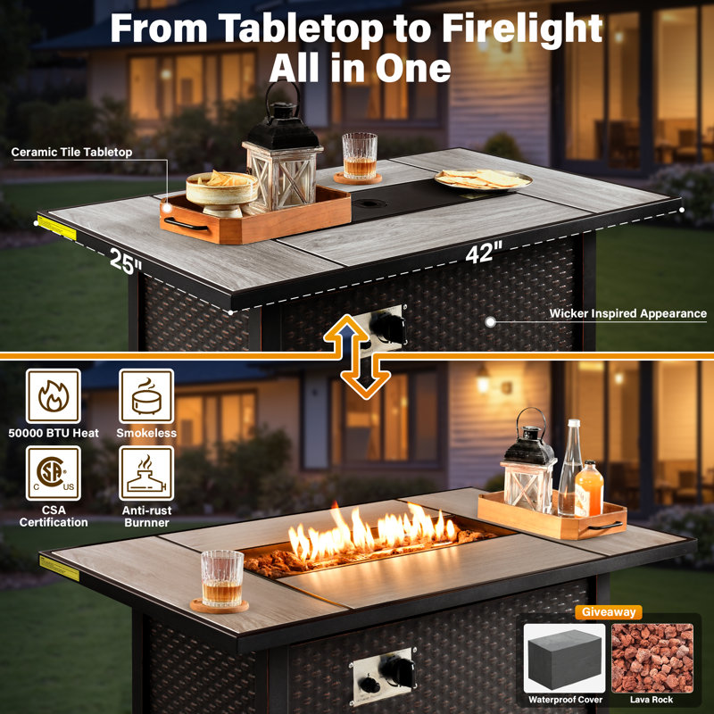 7-piece Outdoor Patio Furniture With Fire Pit,all-weather 7-person Pe Wicker Outdoor Conversation Set, Patio Couch Swivel Rocker Chairs For Backyard,poolside,deck