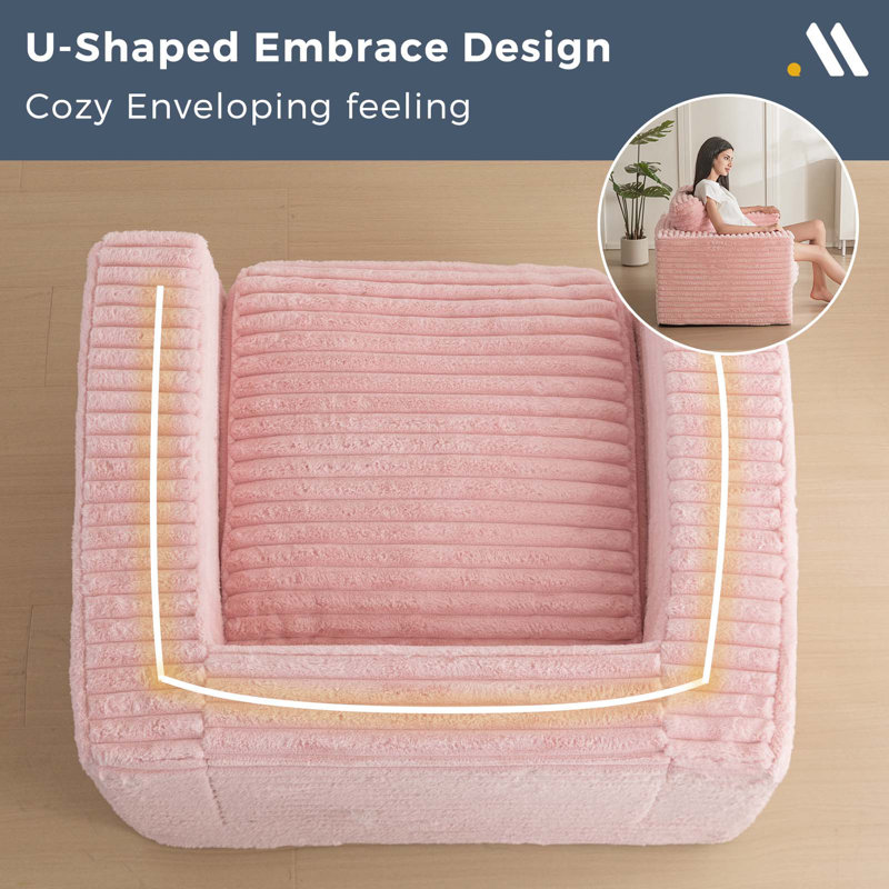 Medium Bean Bag Chair Floor Sofa, Pink Faux Fur