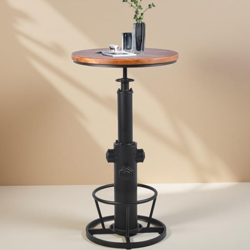Dining Table Pine Round Solid Wood Top Metal Base Dining Table, Black