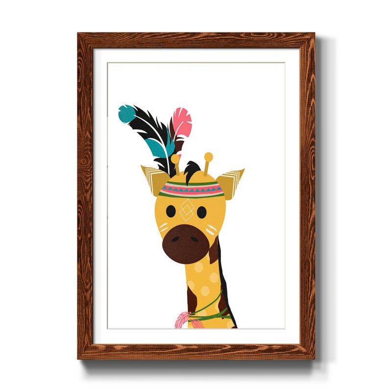 Boho Giraffe - impression d'art graphique, H 44 po x l 31 po x P 1 po, Papier avec cadre érable, Blanc
