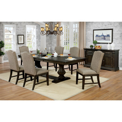 Contemporary Warm  Espresso 7Pc Set Solidwood Dining Room Furniture Table W Leaf  6X Side Chairs