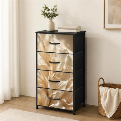 Commode à 4 tiroirs pour chambre à coucher Élégante commode à pétales botaniques aux tons clairs de petite taille