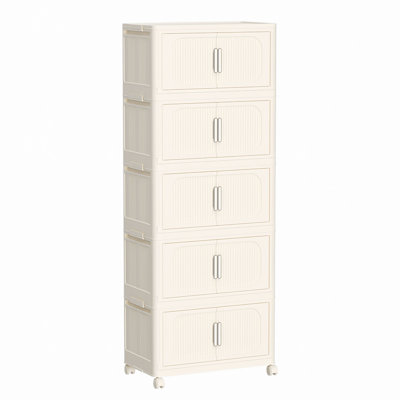 Side Wide Folding Storage Cabinet,Collapsible Storage Bins With Magnetic Door, Plastic Storage Cabinet With Wheels