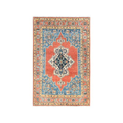 Tapis oriental rectangulaire en laine orange noué à la main 3 pi 10 po x 6 pi 2 po - MOA10281727