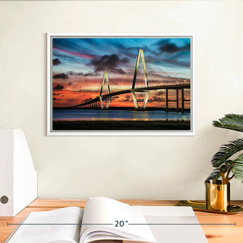 Le pont Ravenel à Charleston, Cadre flottant blanc, 13 po x 9 po