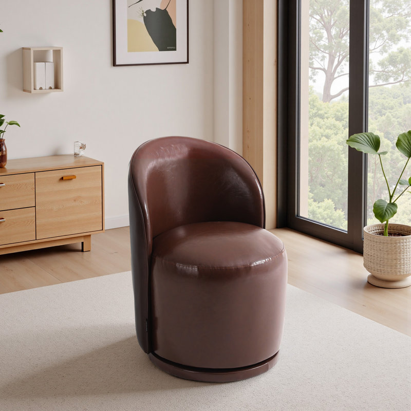 Upholstered Swivel Barrel Chair, Red Brown