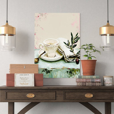 Canvas Wall Art Olive Branch Coffee Cup Still Life Art Print Vintage Poster Print Home Decor