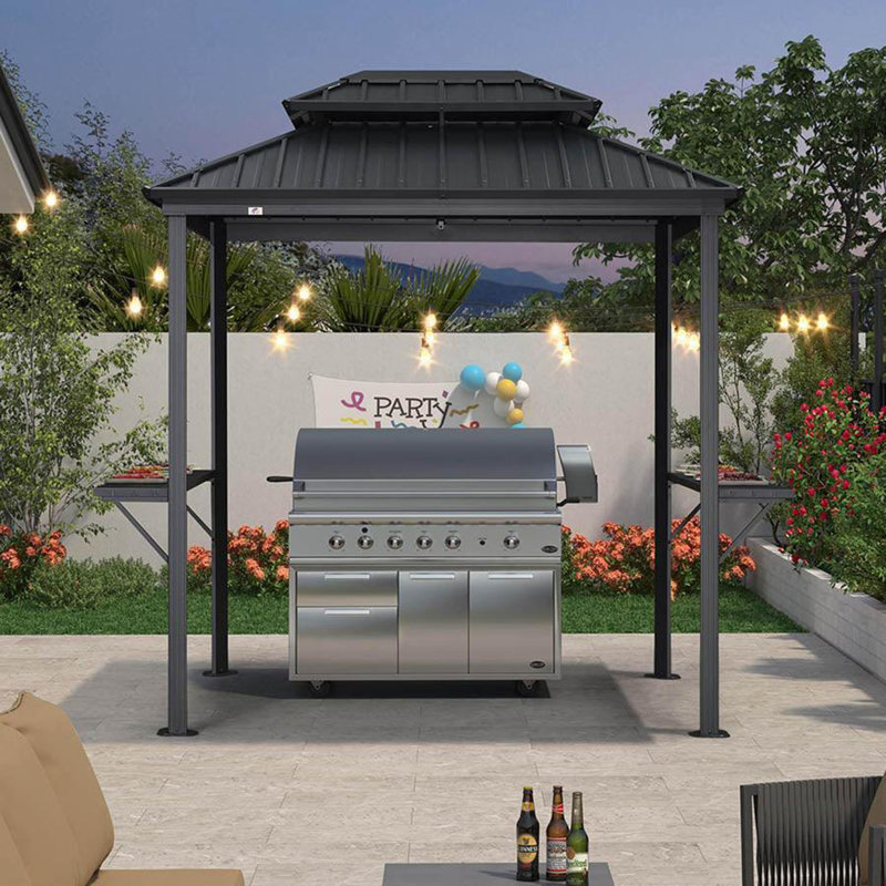 8 pi L 6 pi. D Pavillon de jardin en aluminium, Gris