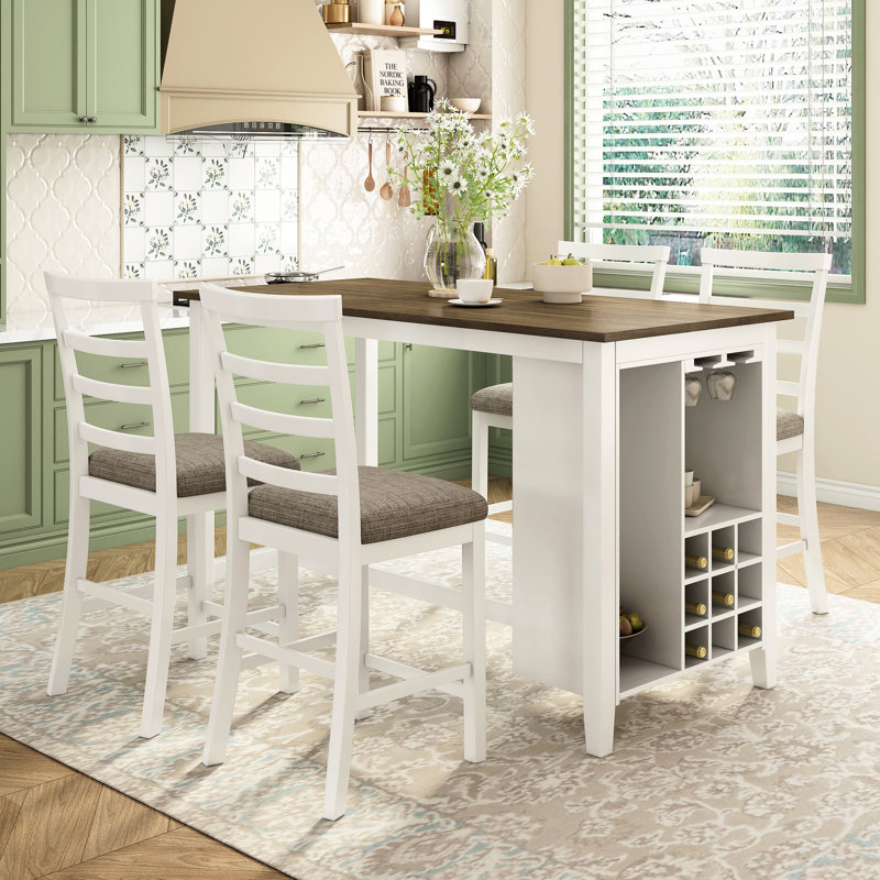 5 repas avec détails rustiques et pieds de table, Brun / blanchi, Brun / blanchi