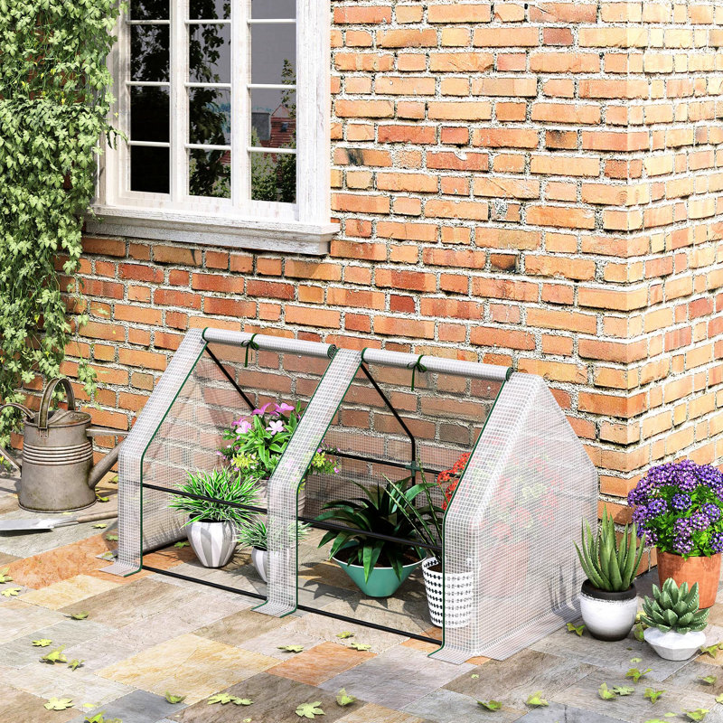 Portable Mini Greenhouse 6' X 3' White Outdoor With - Two Layer Pe Cover And Strong Steel Frame Assembly Structure