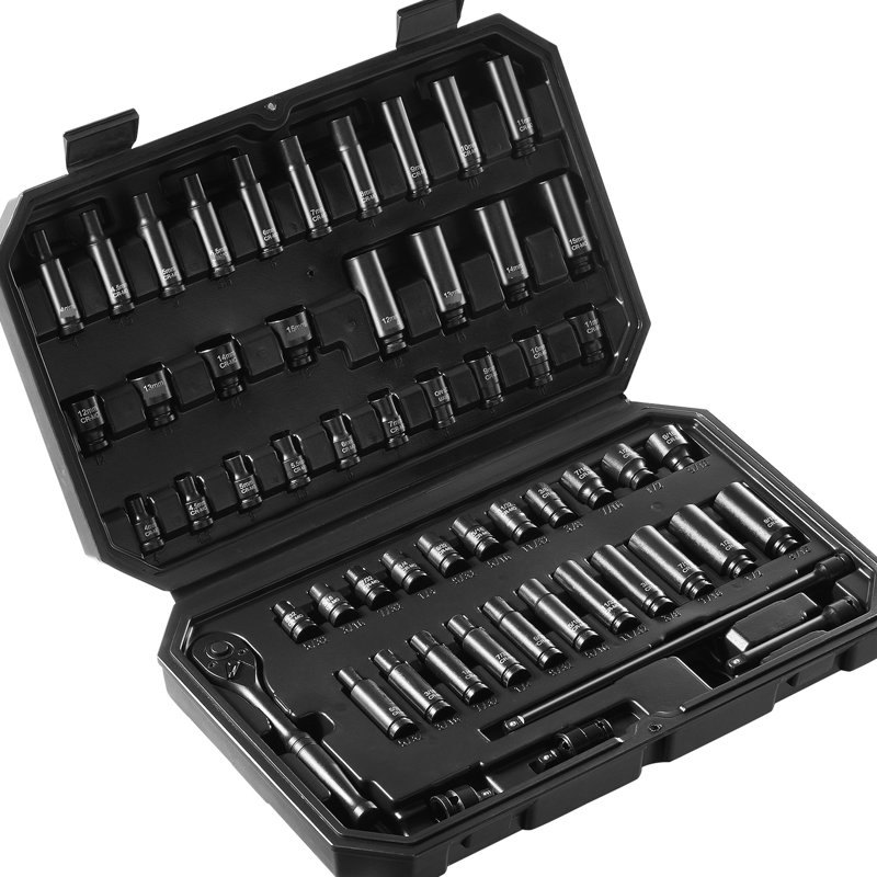 55 pièces 6 1/4 "douilles à choc industrielles en acier à couple élevé avec marquages et boîtier portable