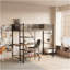 Twin Sized Loft Metal Bed With Black For Bedroom And Dormitory, With Built-In Charging Station And LED Lighting
