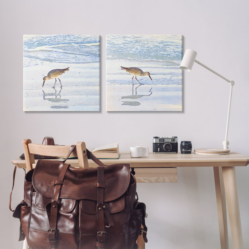  «Seaside Sandpiper Birds», ensemble de 2 toiles murales par Christine Zalewski, H 24 po x l 24 po