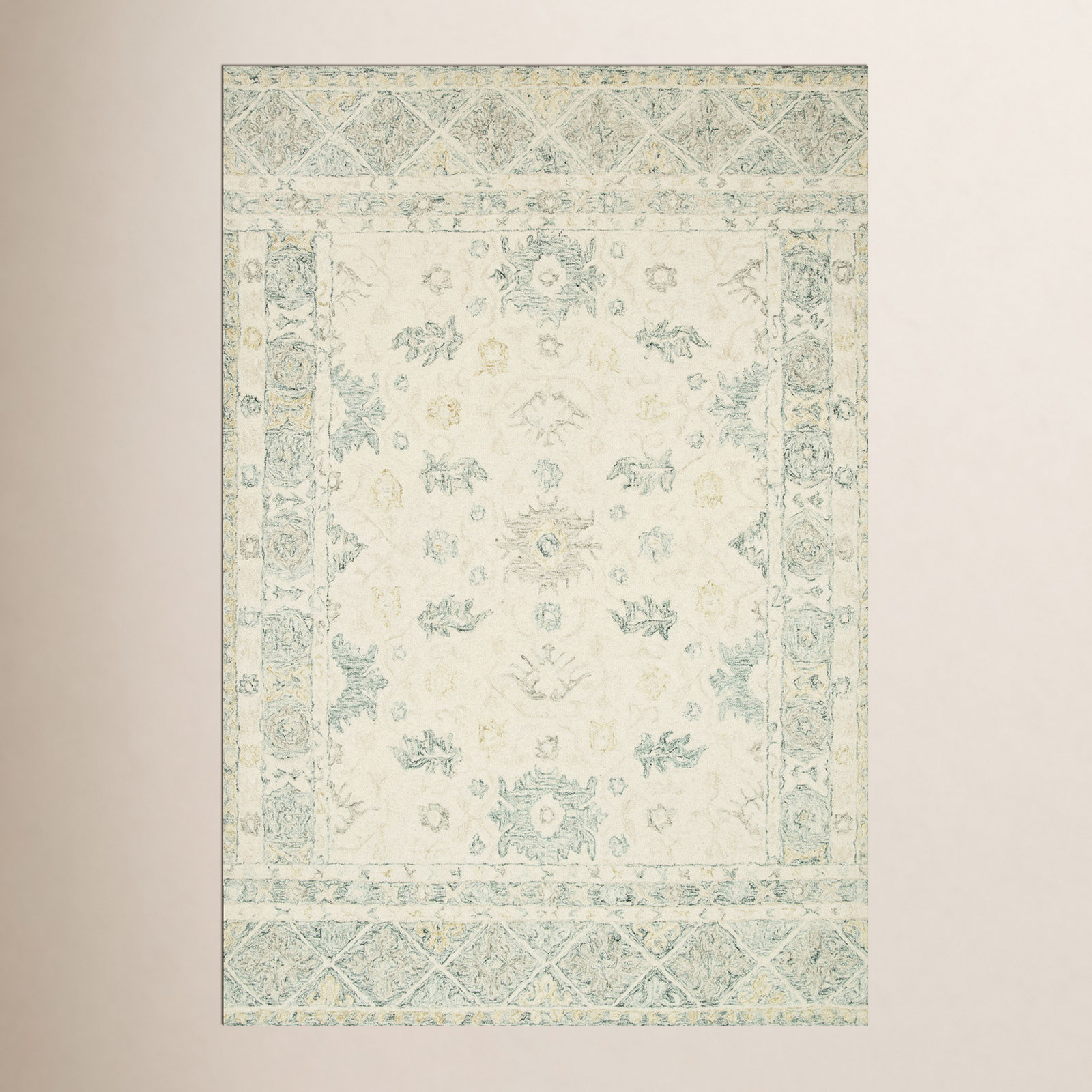 Aden Ivory Hand-Hooked Wool Oriental Rug, Rectangle 3'6" x 5'6"