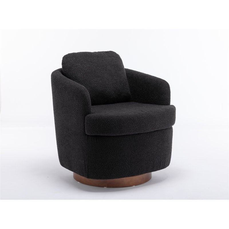 Markysha Upholstered Swivel Barrel Chair, Black Boucle