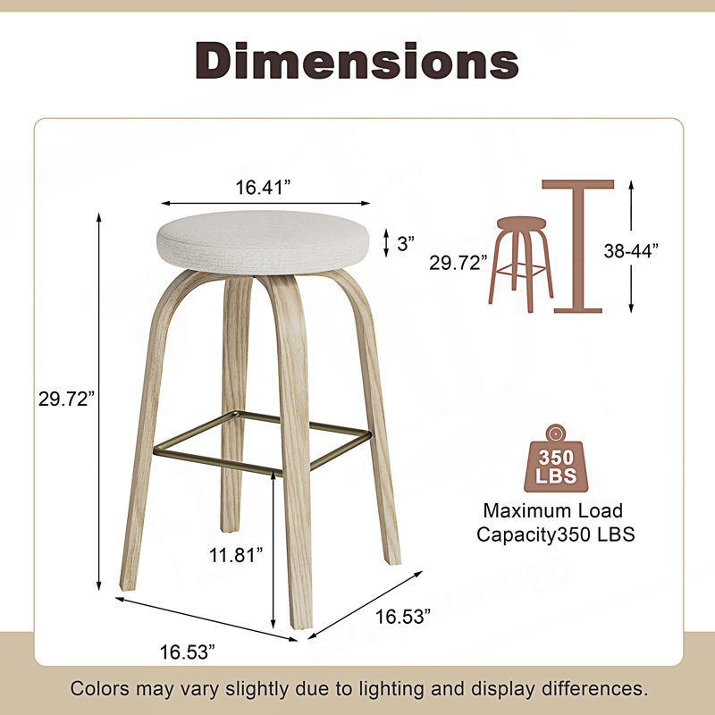 Ensemble de 2 tabourets de bar pivotants de style Mid-Century moderne, Beige / bois